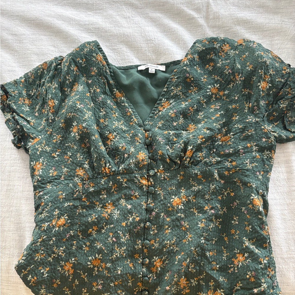 Floral Green Button-Up Top